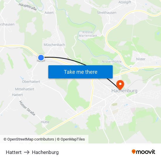 Hattert to Hachenburg map