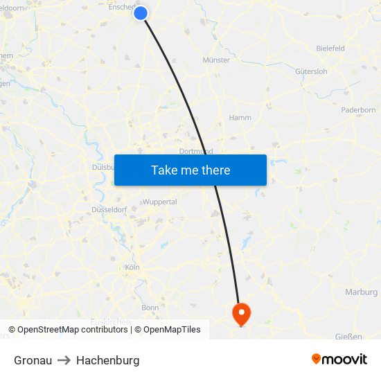 Gronau to Hachenburg map