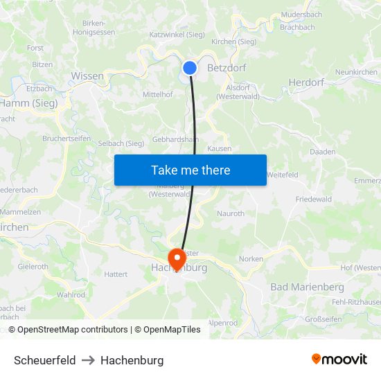 Scheuerfeld to Hachenburg map