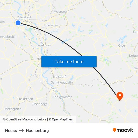 Neuss to Hachenburg map