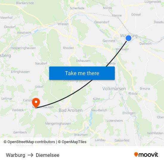 Warburg to Diemelsee map