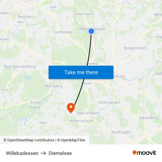 Willebadessen to Diemelsee map