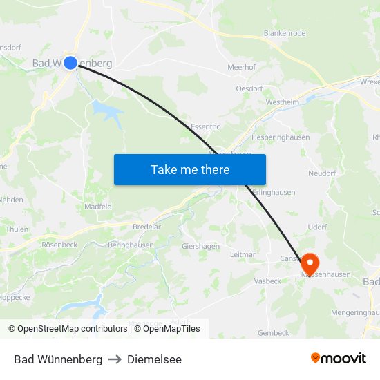 Bad Wünnenberg to Diemelsee map