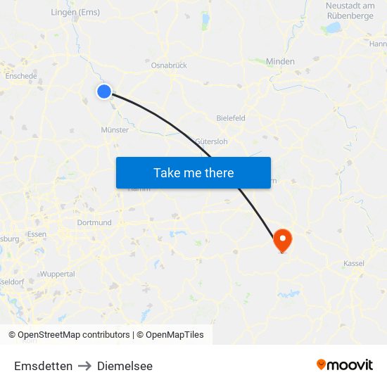 Emsdetten to Diemelsee map