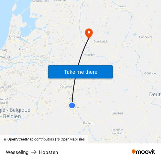 Wesseling to Hopsten map