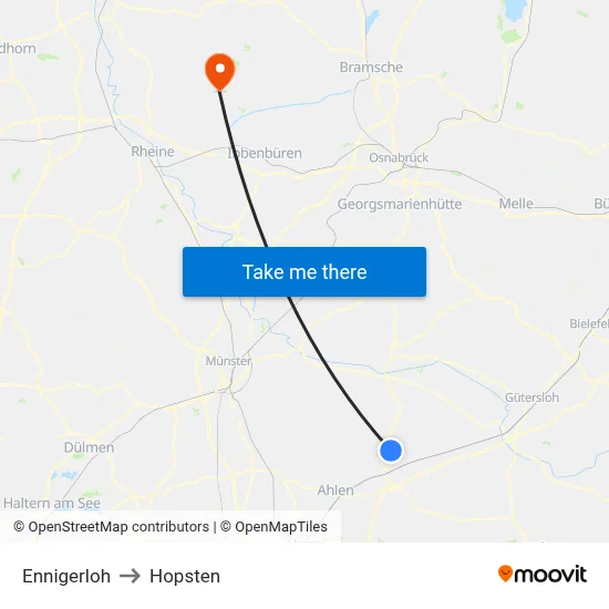 Ennigerloh to Hopsten map