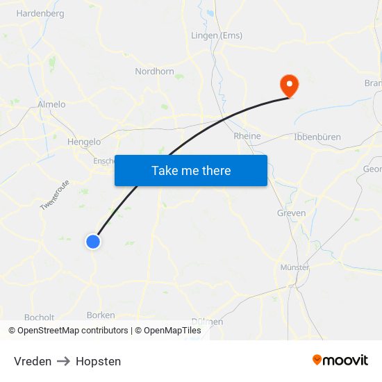 Vreden to Hopsten map