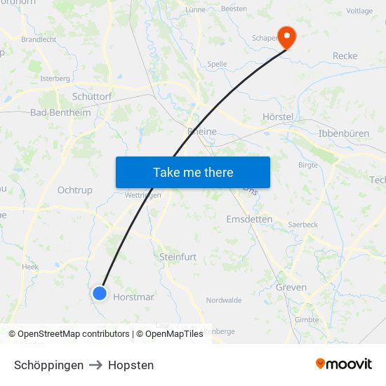 Schöppingen to Hopsten map