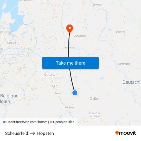 Scheuerfeld to Hopsten map