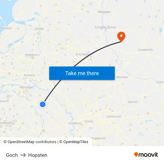 Goch to Hopsten map