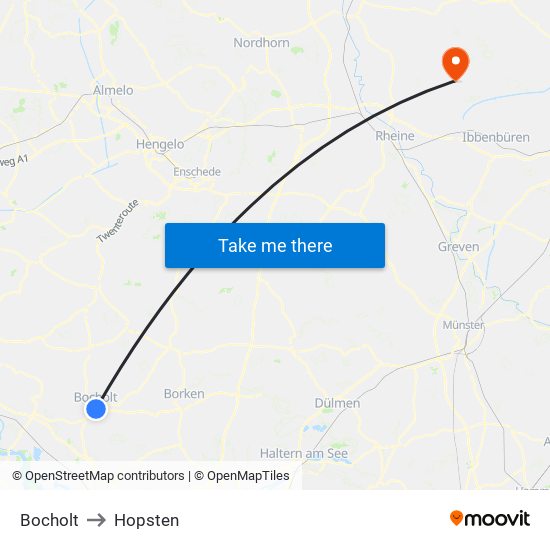 Bocholt to Hopsten map