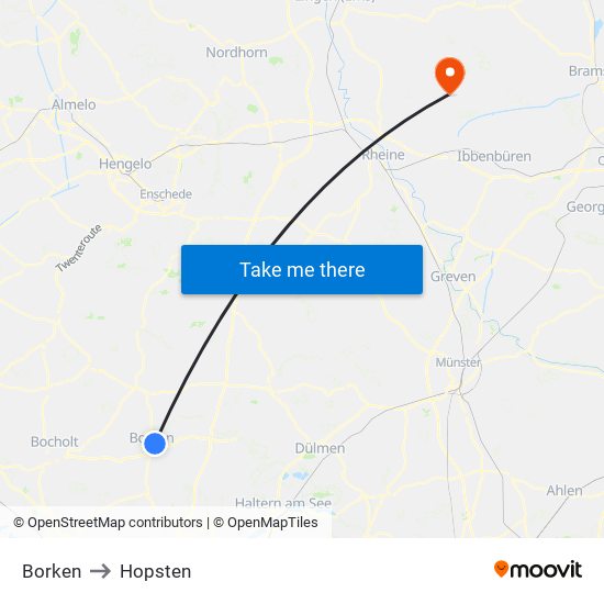 Borken to Hopsten map