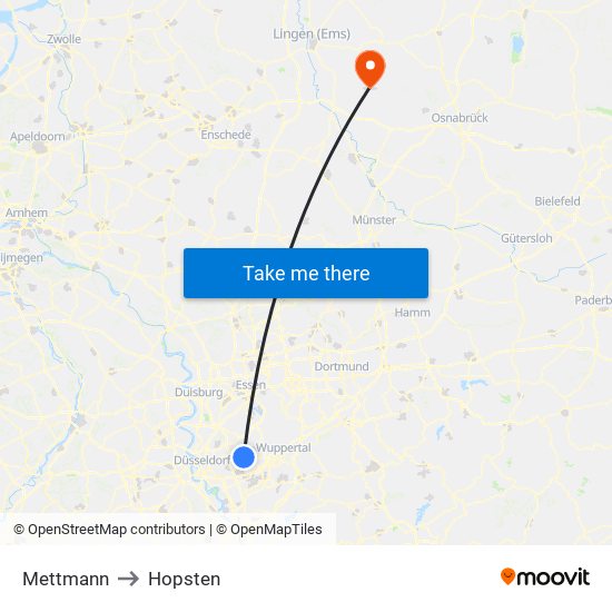 Mettmann to Hopsten map