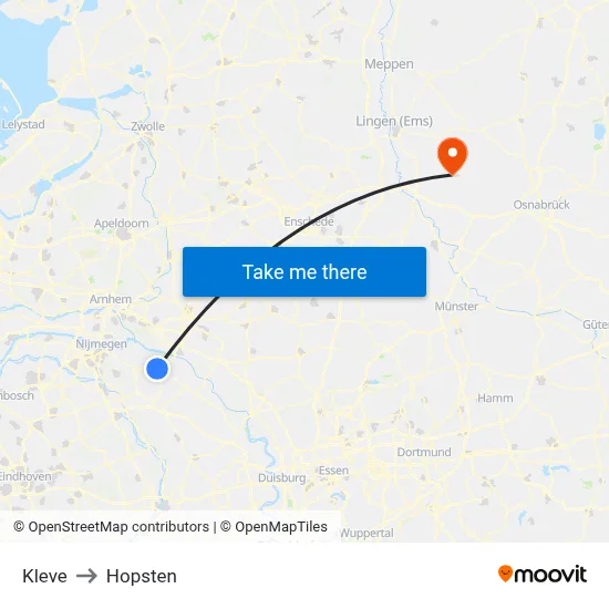 Kleve to Hopsten map