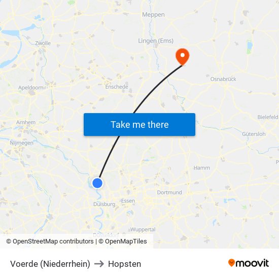 Voerde (Niederrhein) to Hopsten map