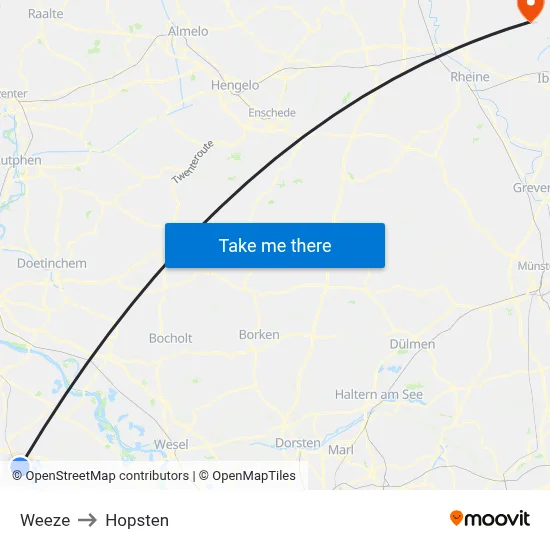 Weeze to Hopsten map