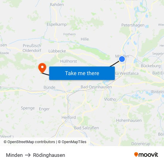 Minden to Rödinghausen map