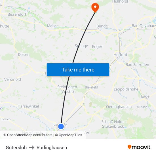 Gütersloh to Rödinghausen map
