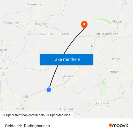 Oelde to Rödinghausen map