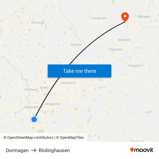 Dormagen to Rödinghausen map