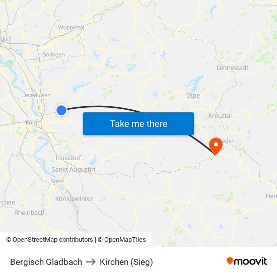 Bergisch Gladbach to Kirchen (Sieg) map