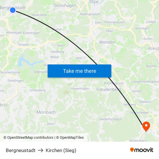 Bergneustadt to Kirchen (Sieg) map