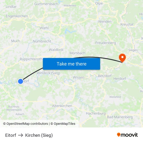 Eitorf to Kirchen (Sieg) map