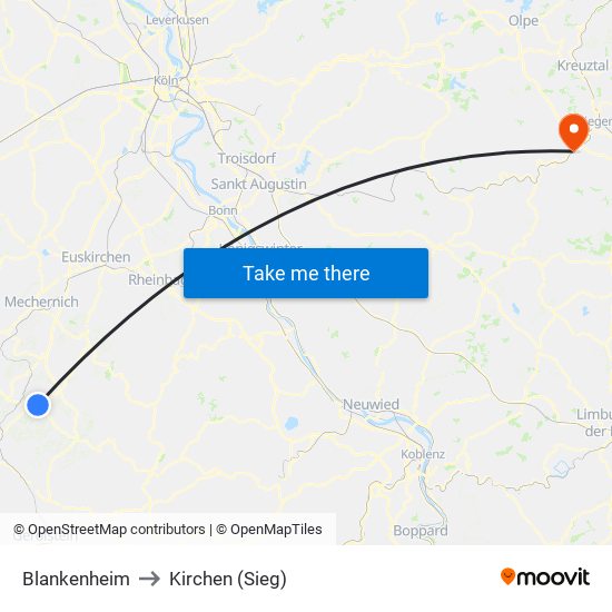 Blankenheim to Kirchen (Sieg) map