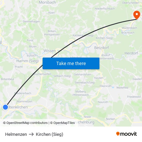 Helmenzen to Kirchen (Sieg) map