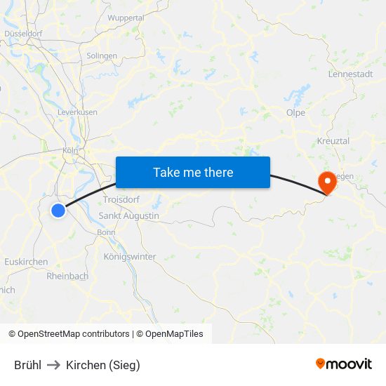 Brühl to Kirchen (Sieg) map