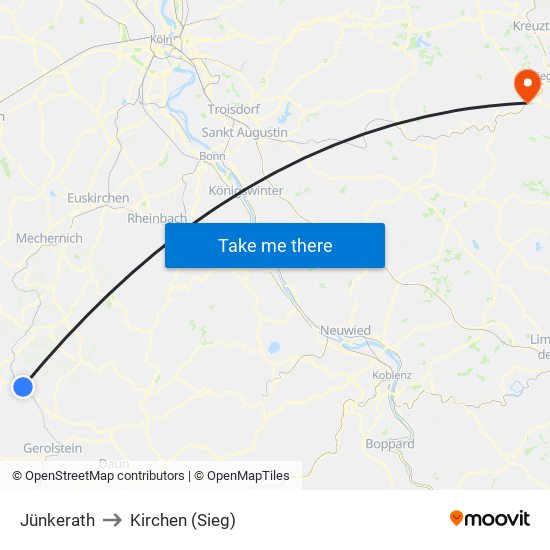 Jünkerath to Kirchen (Sieg) map