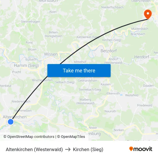 Altenkirchen (Westerwald) to Kirchen (Sieg) map