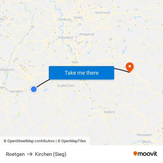 Roetgen to Kirchen (Sieg) map