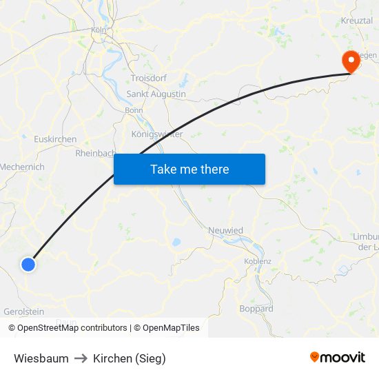 Wiesbaum to Kirchen (Sieg) map