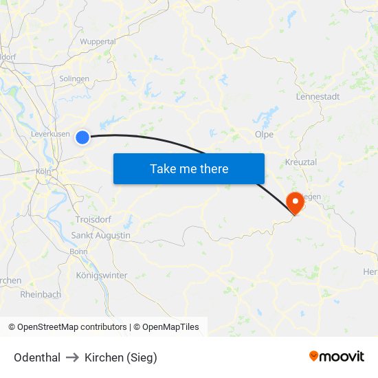 Odenthal to Kirchen (Sieg) map