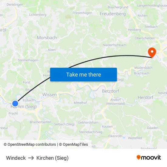 Windeck to Kirchen (Sieg) map