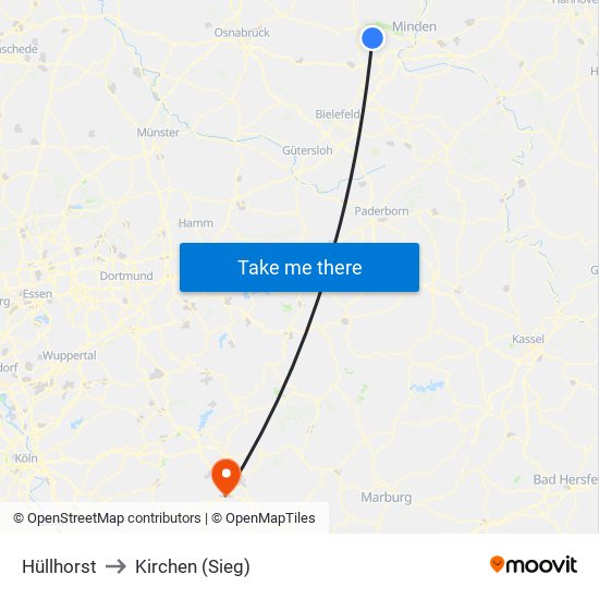 Hüllhorst to Kirchen (Sieg) map