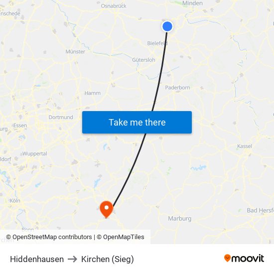 Hiddenhausen to Kirchen (Sieg) map