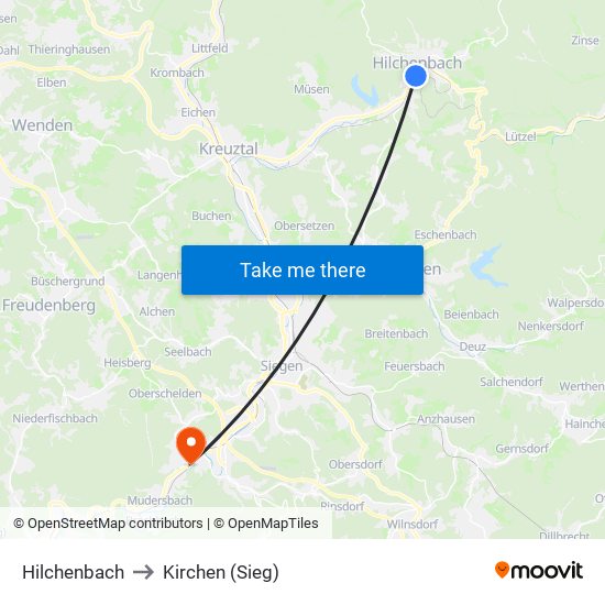 Hilchenbach to Kirchen (Sieg) map