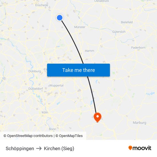 Schöppingen to Kirchen (Sieg) map