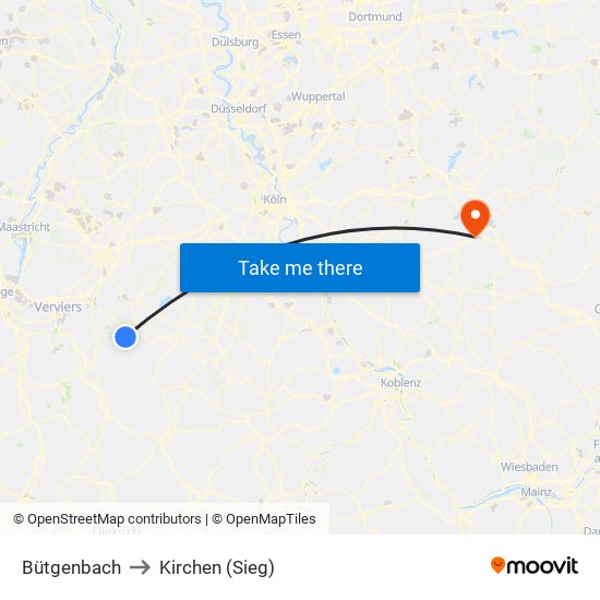 Bütgenbach to Kirchen (Sieg) map