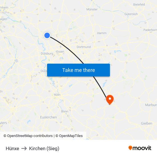 Hünxe to Kirchen (Sieg) map