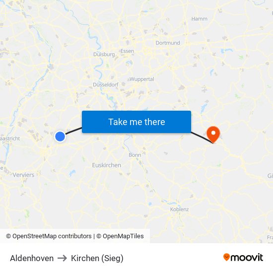 Aldenhoven to Kirchen (Sieg) map