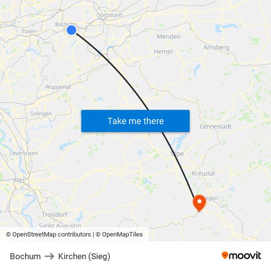 Bochum to Kirchen (Sieg) map