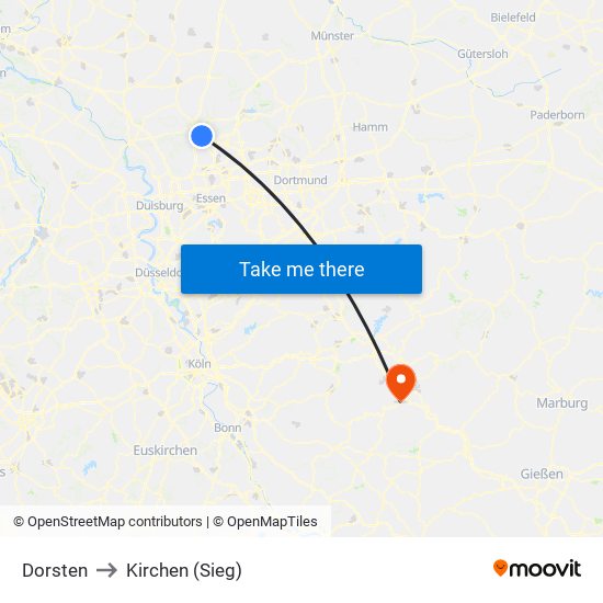 Dorsten to Kirchen (Sieg) map