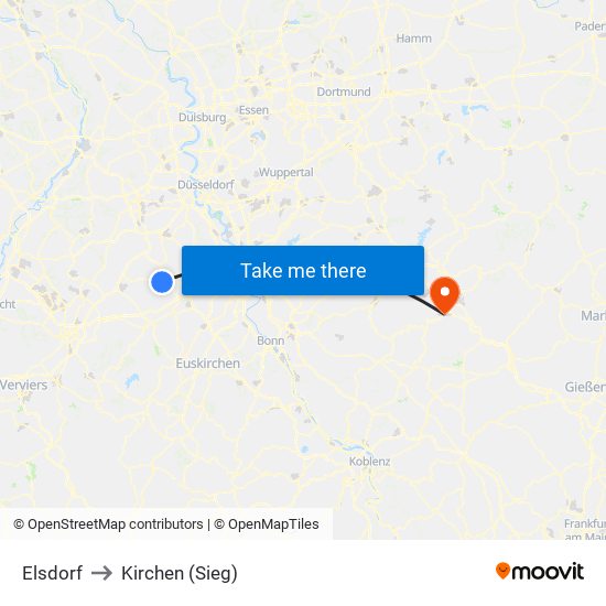 Elsdorf to Kirchen (Sieg) map