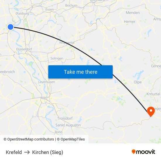 Krefeld to Kirchen (Sieg) map