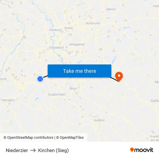 Niederzier to Kirchen (Sieg) map