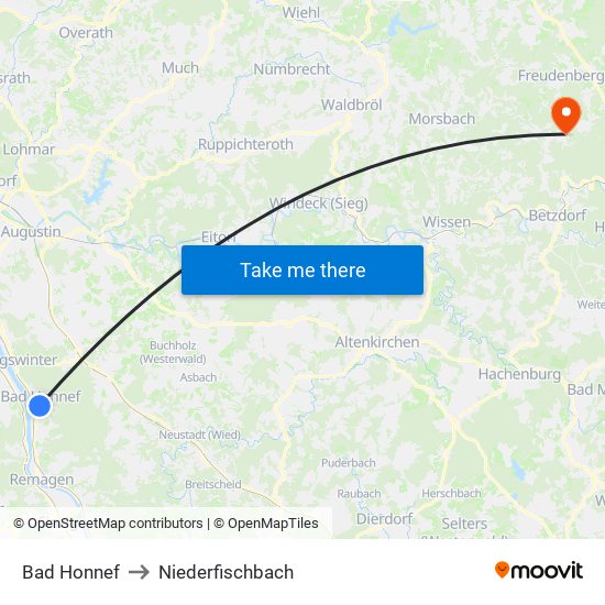 Bad Honnef to Niederfischbach map