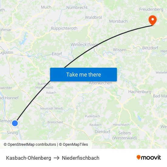 Kasbach-Ohlenberg to Niederfischbach map